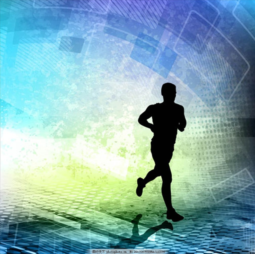 科技背景跑步轮廓插图,跑步活动 跑步活动海报