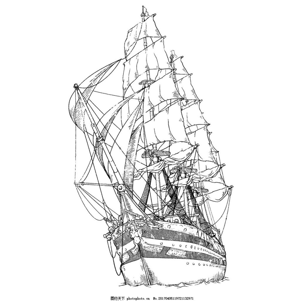 海盗船,黑白 背景图 海盗素材 帆船 轮船 素描-图