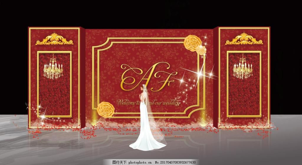 新中式婚礼 红色 黑色 灰色 欧式花纹 迎宾区 签到区