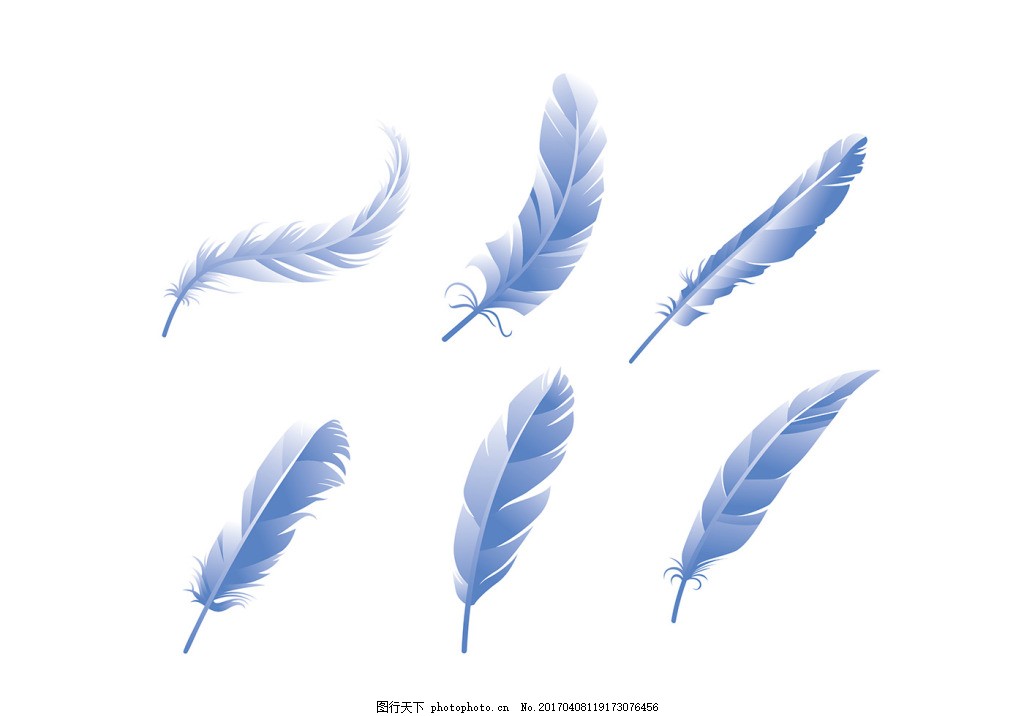 矢量蓝色唯美羽毛 羽毛素材 矢量羽毛 手绘羽毛 矢量素材 扁平化羽毛