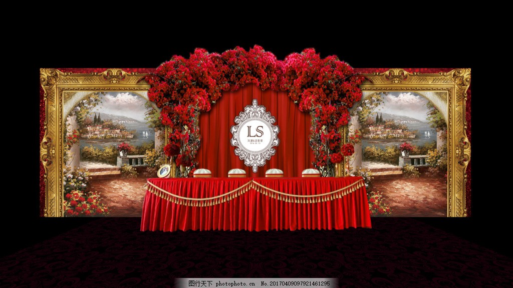 红色婚礼背景 婚礼 婚礼设计 婚礼设计图 欧式红色婚礼 欧式婚礼 金色