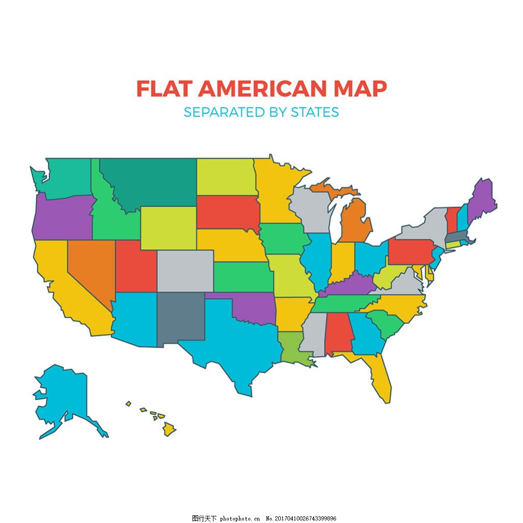 扁平风格美国各州行政区地图图片
