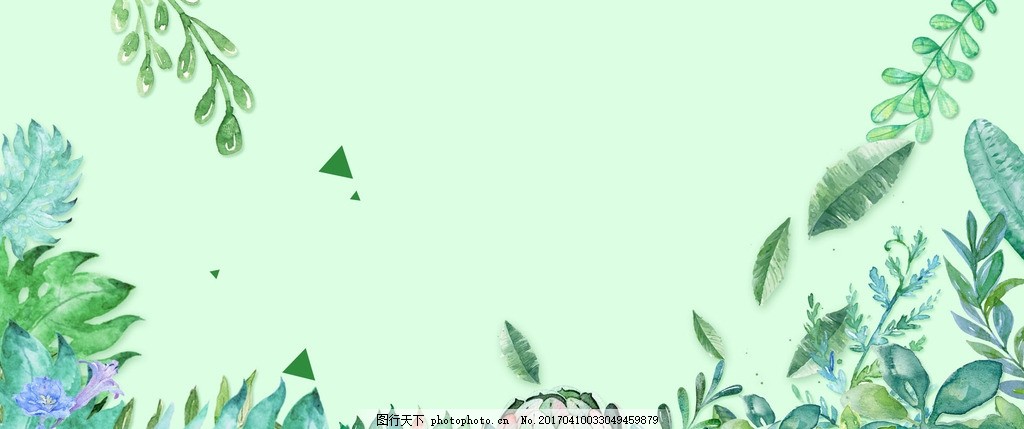 春天手绘绿叶小清新绿banne 春季 开春 绿色 文艺 简约 树叶图片