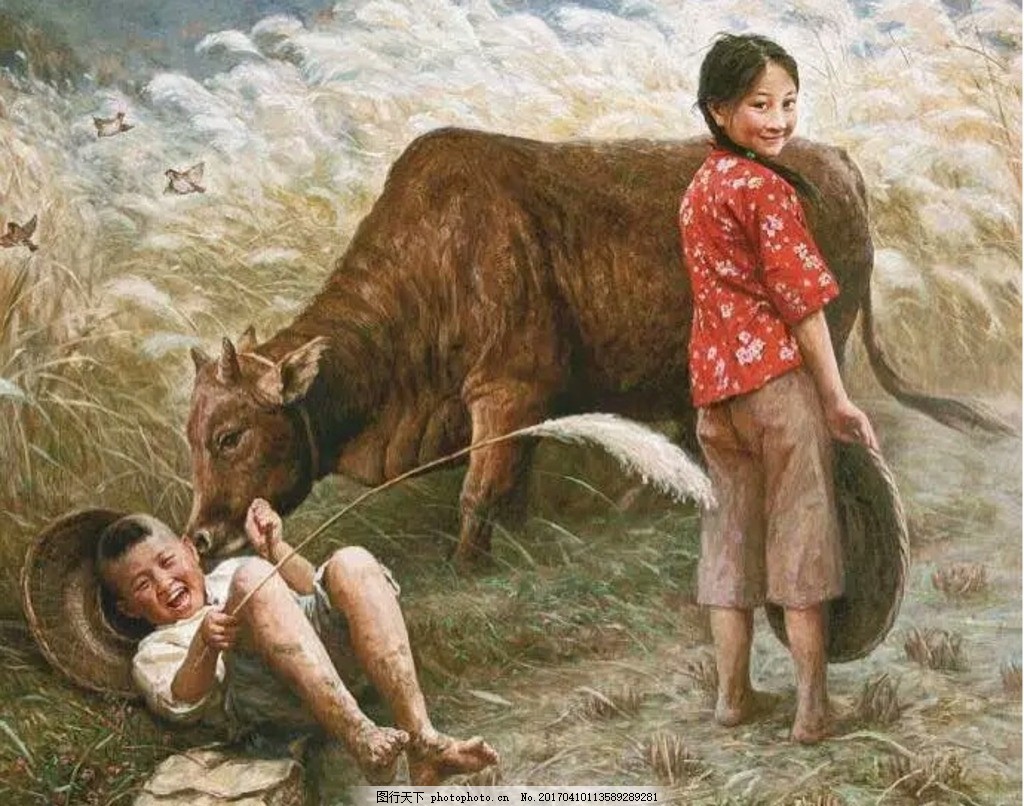农村小孩油画 农村小孩 牛 芦苇 农村 生活 儿童 姐姐 小女孩 乡下孩子 童年生活 照顾小孩 弟弟 怀旧 儿时生活 承担 懂事 干活 辛苦 深思 山水 农村生活 摄影图 绘画 设计 文化艺术 绘画书法 摄影图 绘画 设计 文化艺术 绘画书法 300DPI JPG