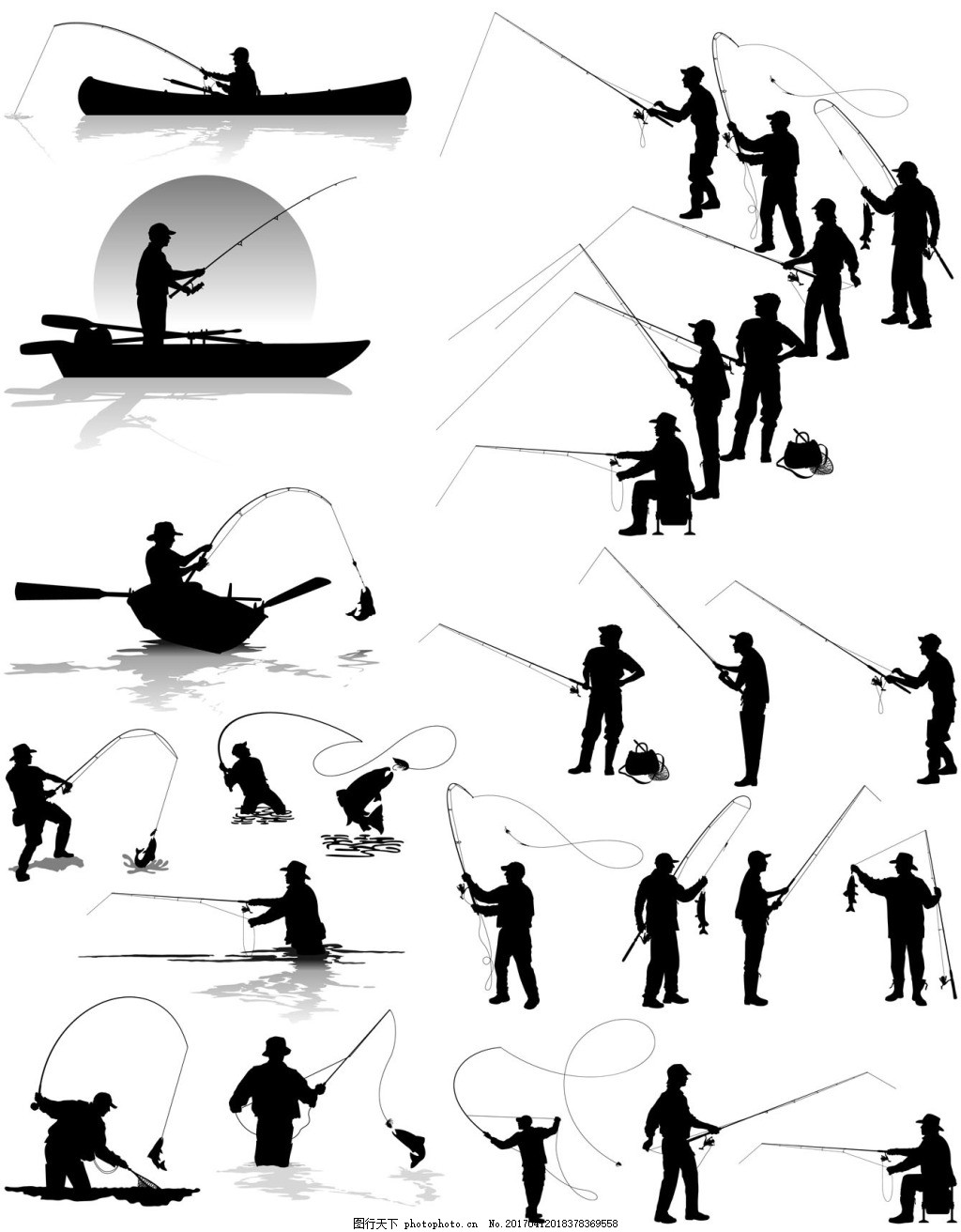 中国風のある漁師が釣りをしている イラスト， 釣りのスケッチ, ホワイトボート, 釣りの絵 フリー素材 透過 - Lovepik