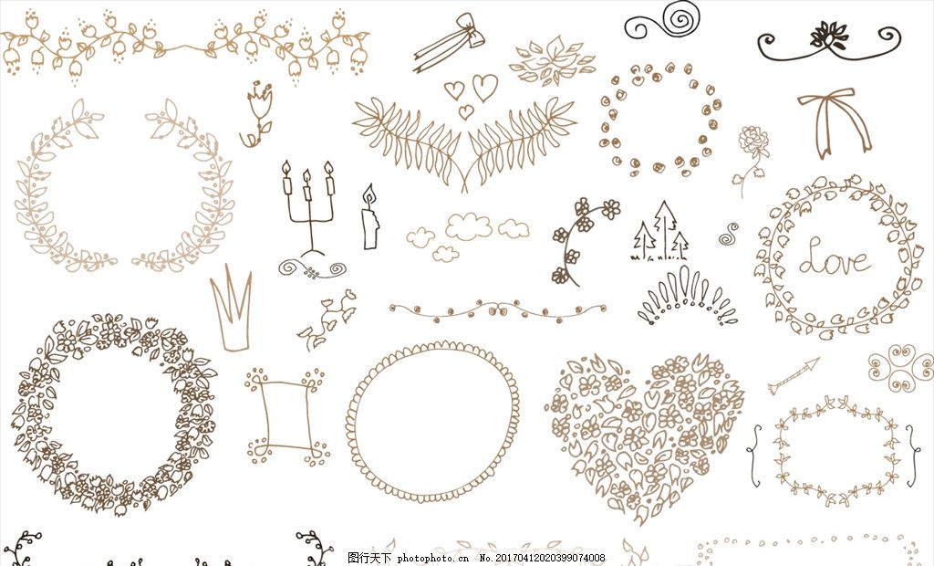 矢量手绘花环花圈装饰图案图片