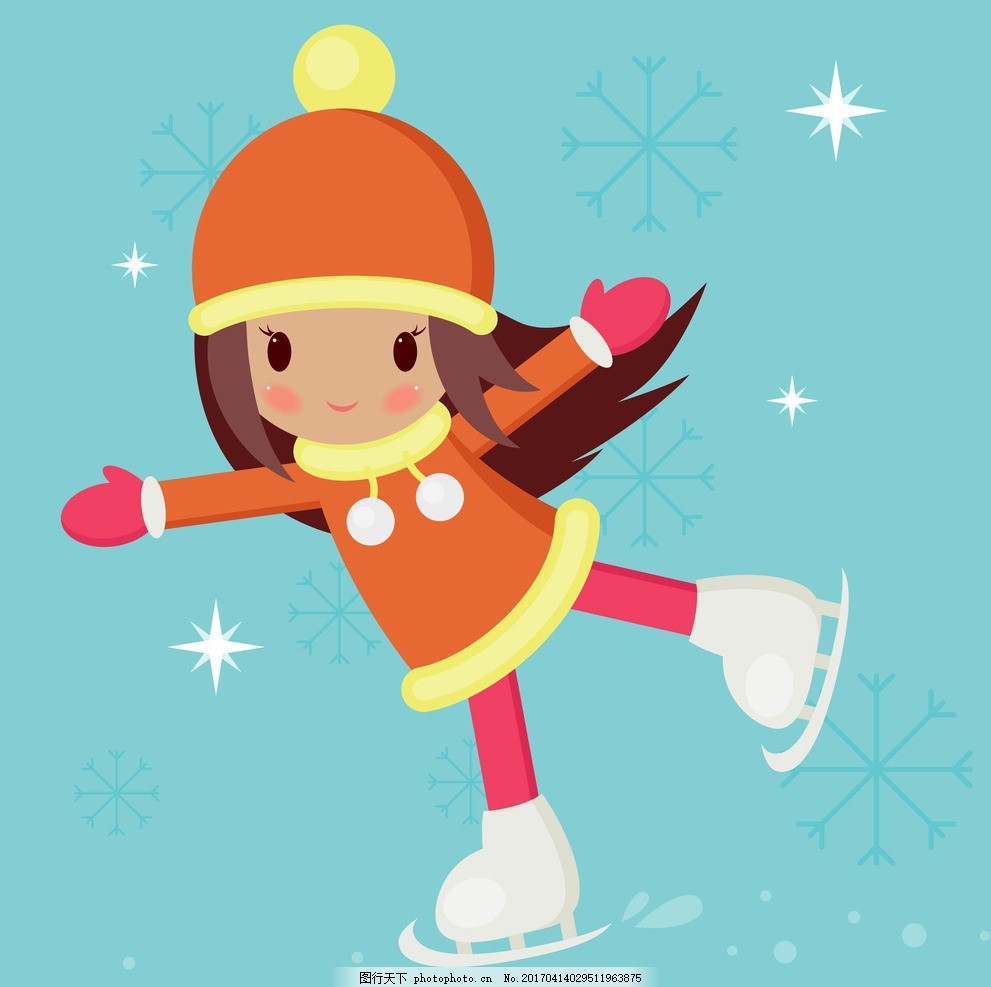滑冰的女生,小女生 插画 小女孩 雪 滑雪 冬季 内