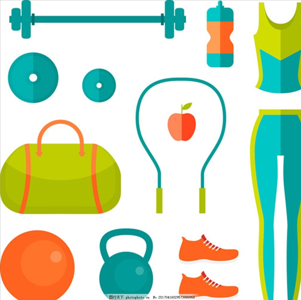 女性卡通健身器材元素