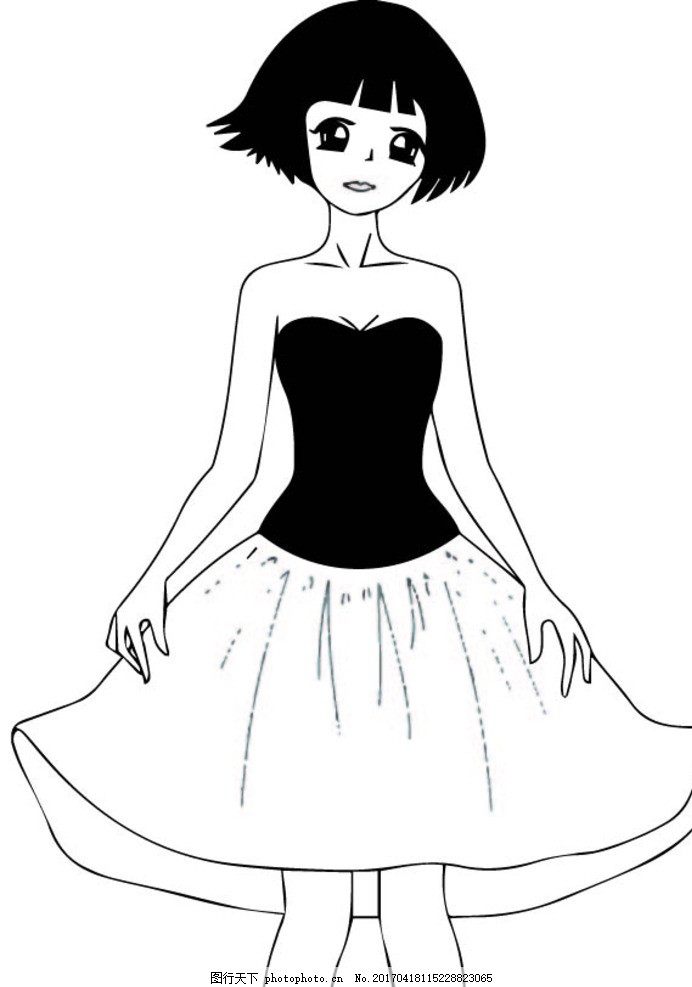 女孩 卡通 简笔画 黑白 矢量 美女 漫画 动漫 可爱 萌 设计 动漫动画