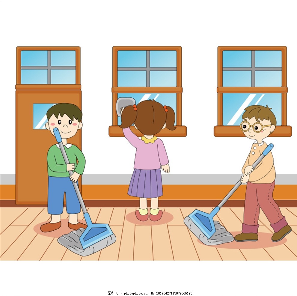 打扫卫生的小学生