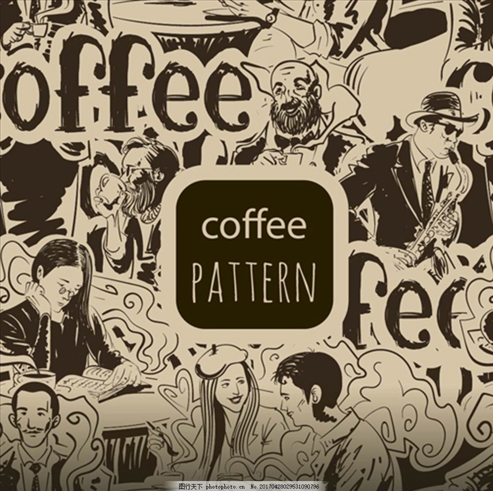手绘喝咖啡的场景插图,咖啡海报 咖啡海报设计