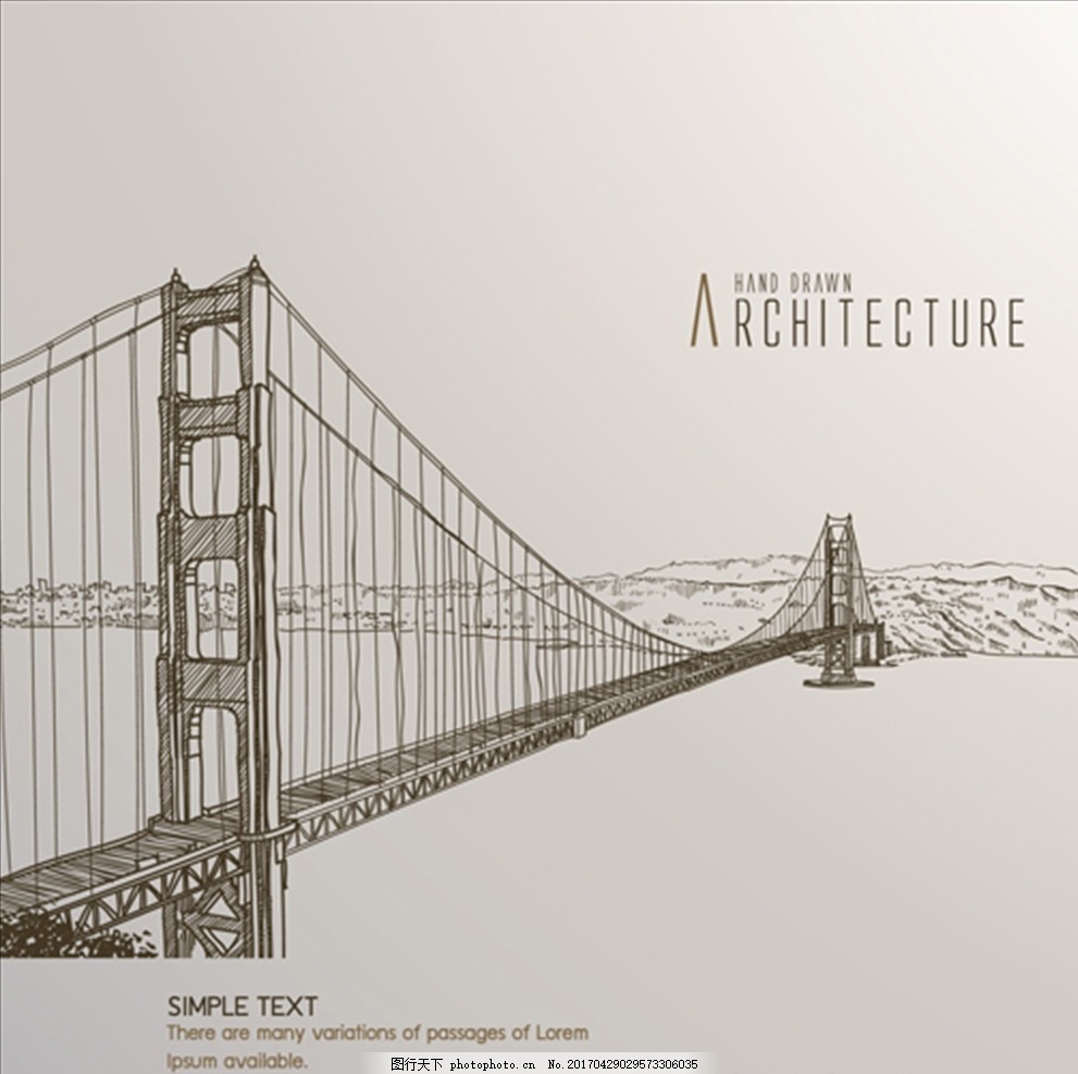 手绘美国旧金山大桥插图,素描 线稿 矢量 人物 