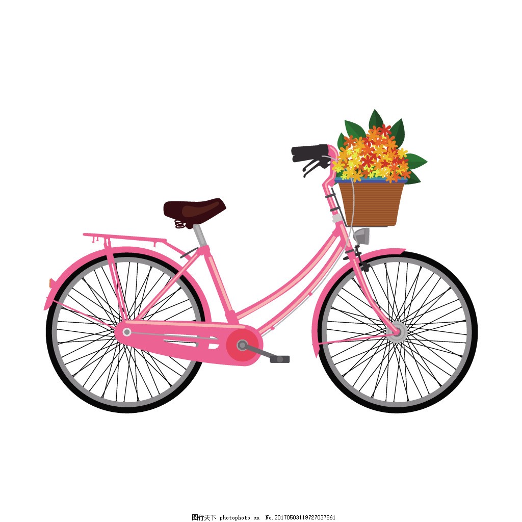 粉色单车元素,可爱 花篮-图行天下图库