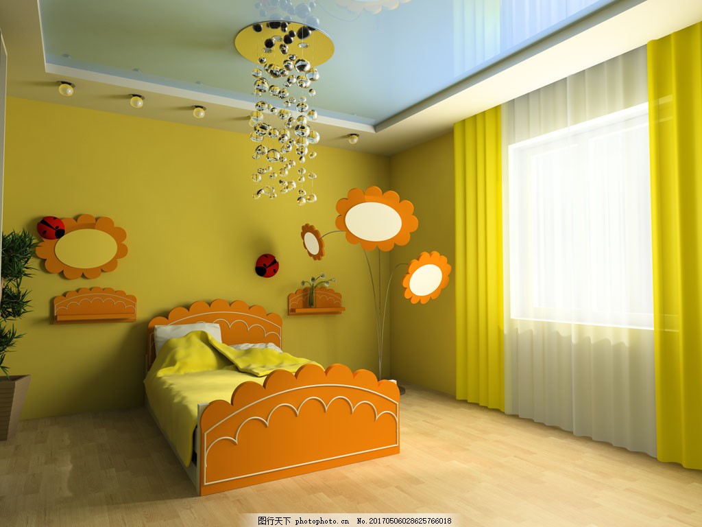 黄色房间装潢设计 家具 效果图 装修设计 空间设计 设计风格 家居