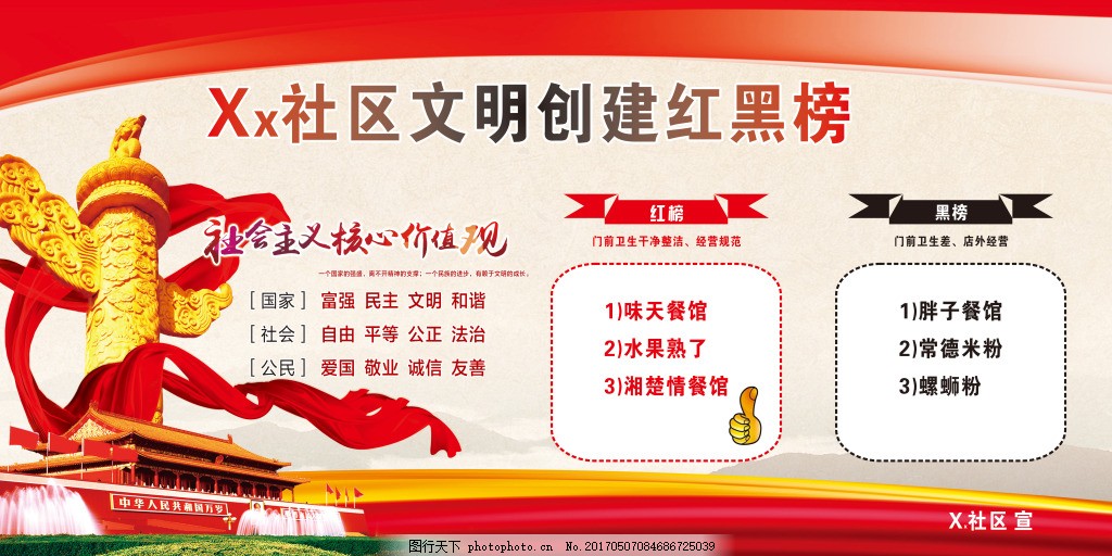XX社区红黑榜展板图片