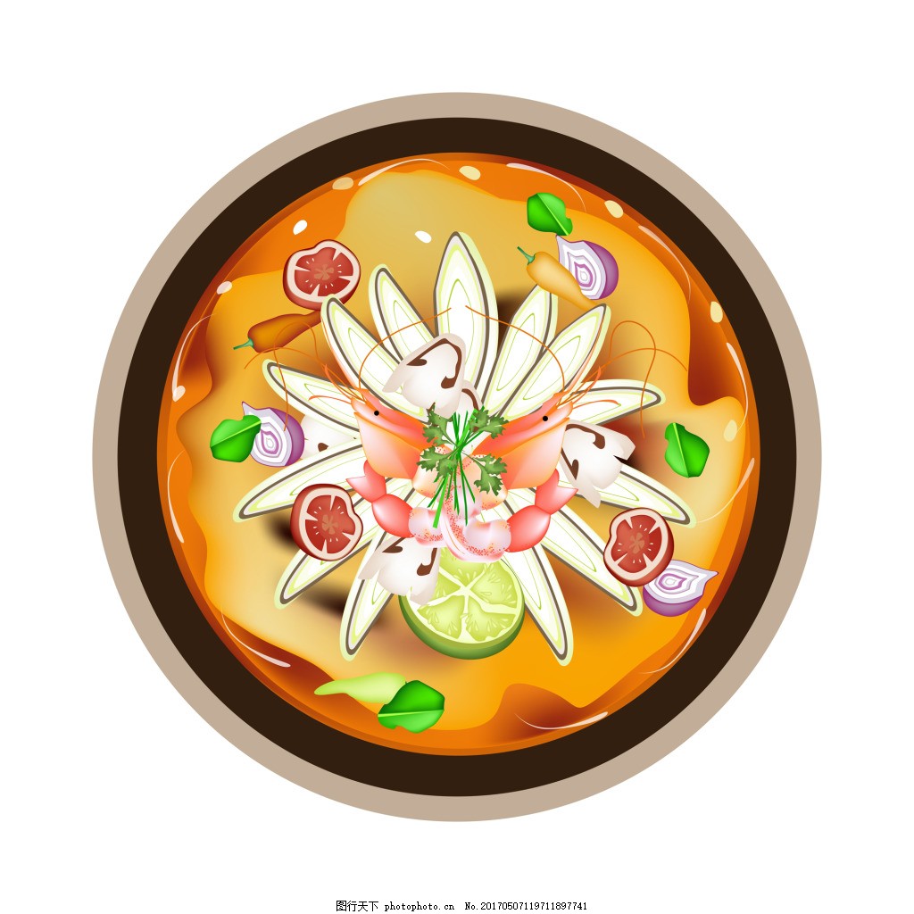 卡通手绘素材矢量美食食物,美味高汤砂锅海鲜龙虾兰埔珠海路附近图片