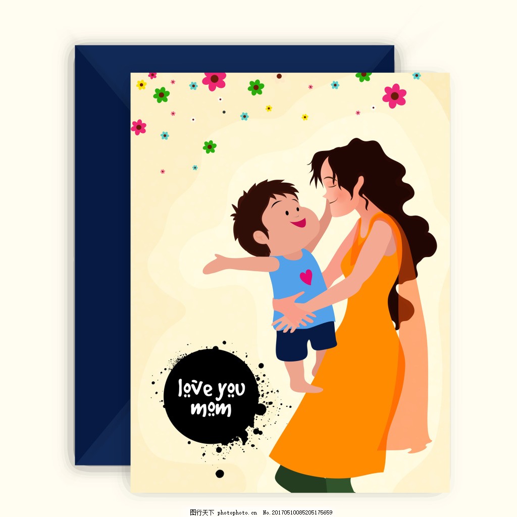 母亲节快乐矢量海报素材,卡通 插画 人物 爱心 