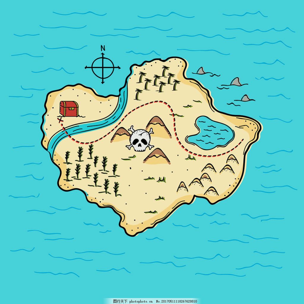 手绘海岛背景海盗宝藏图图片
