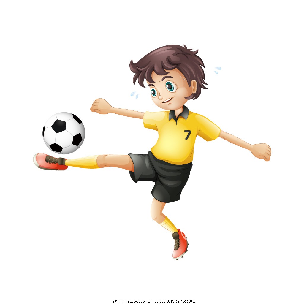 足球运动元素,黄衣 男孩 卡通-图行天下图库