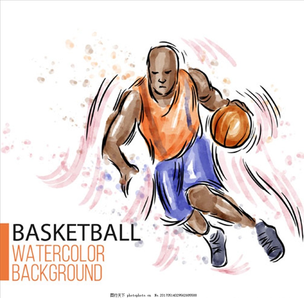 手绘水彩篮球运动插图,篮球海报 篮球赛海报 校