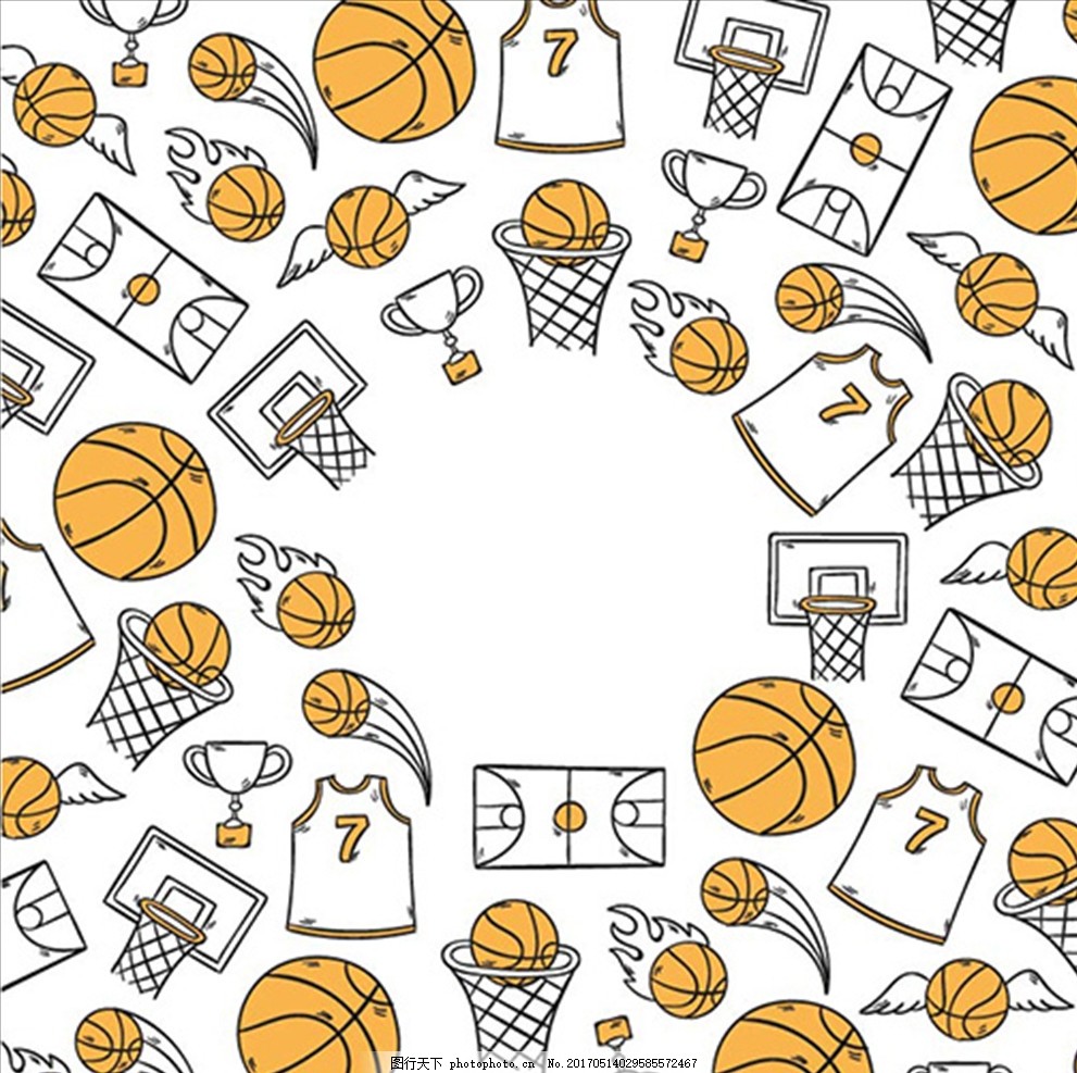 手绘简笔篮球比赛设计元素,篮球海报 篮球赛海