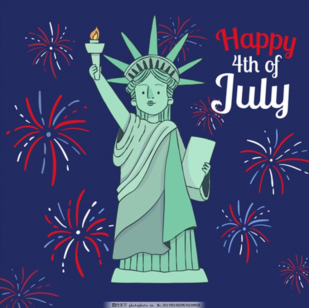 手绘美国独立日自由女神像,深蓝色 美国节 进口