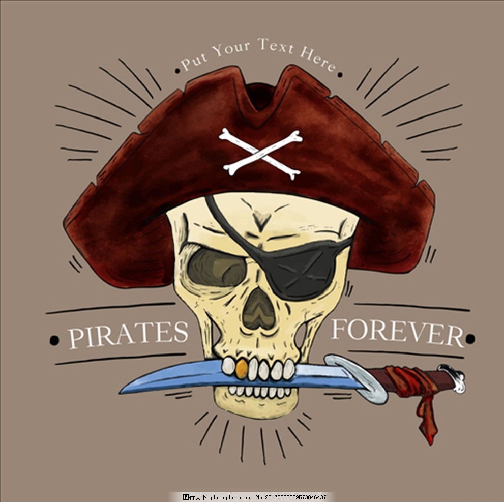 含着匕首的海盗船长骷髅,鹦鹉 独眼龙 双刀 双剑