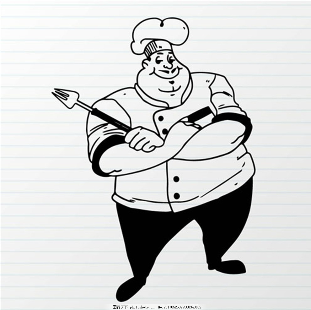 拿厨具的手绘厨师角色,厨神 厨神驾到 厨艺大赛 大厨-图行天下图库