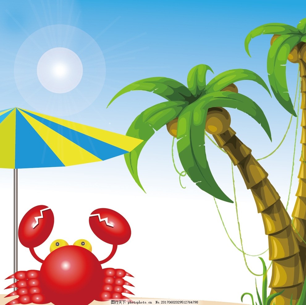 沙滩螃蟹 椰子树 遮阳伞 海滩 夏天