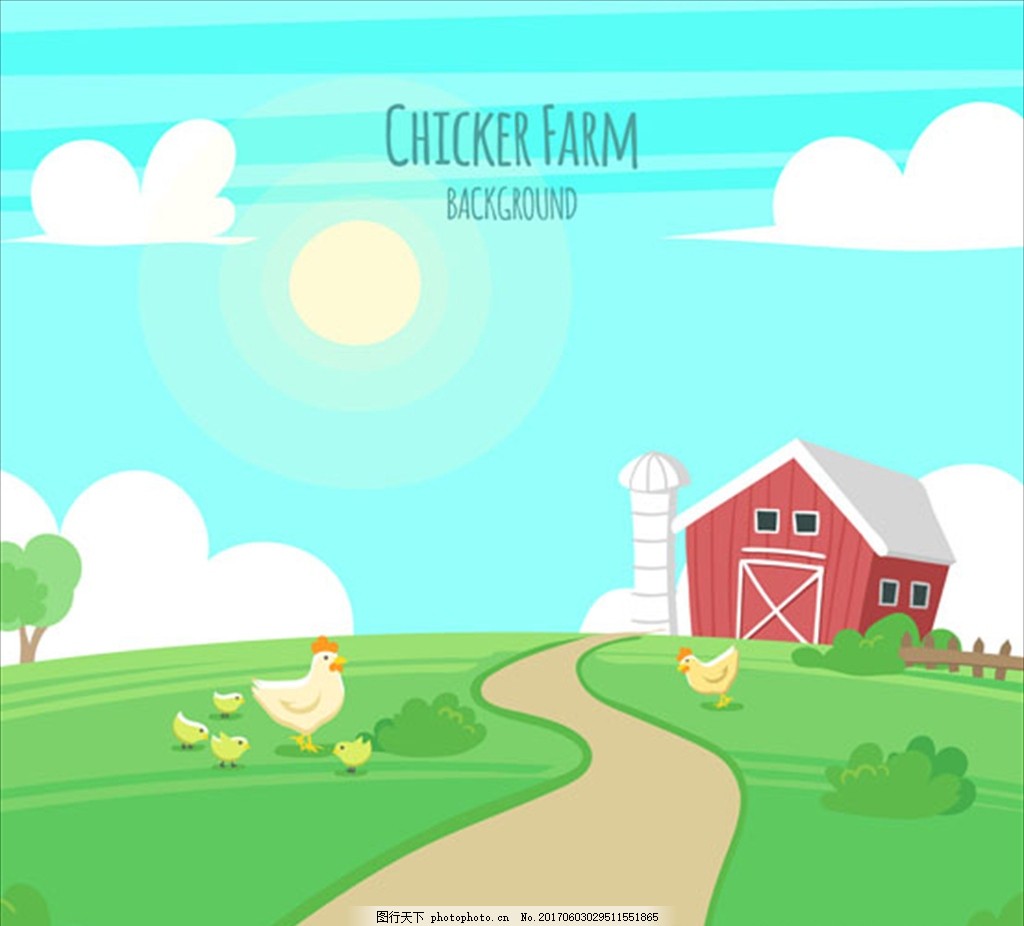 卡通农场鸡舍背景,牧场 生态养殖 养殖场海报 牧场广告-图行天下图库