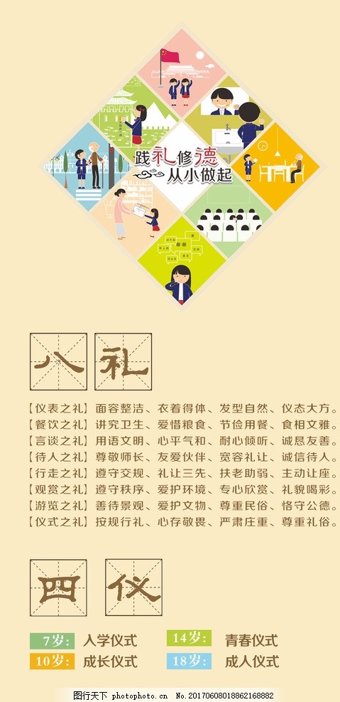 八礼四仪,礼四仪宣传 校园文化 仪表之礼 仪式之礼-图行天下图库