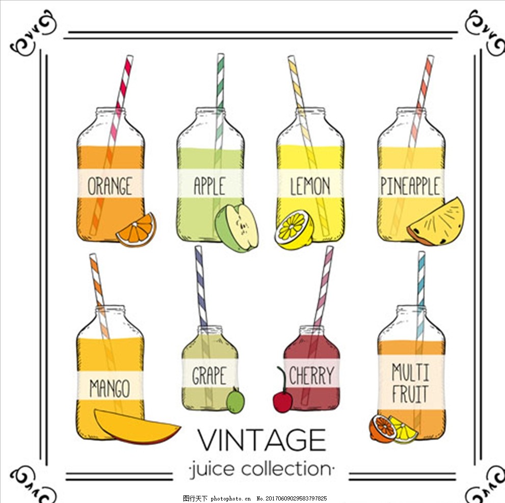 复古风美味蔬菜水果汁,水果图片 水果海报 水果