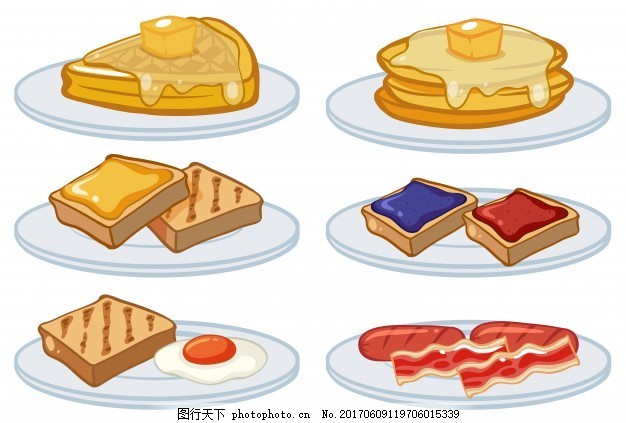 早餐菜单上的插图,食物 面包店 艺术 绘画 鸡蛋