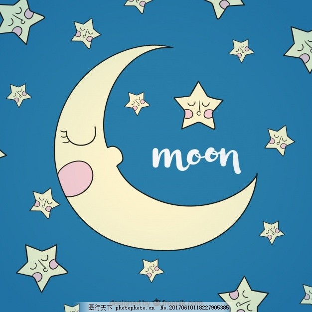 手绘月亮和星星的美丽背景图片