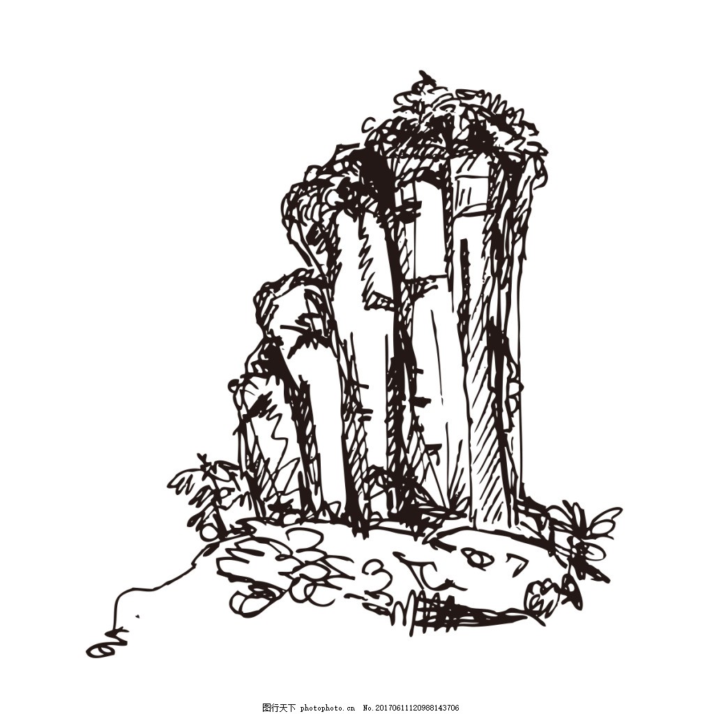 武夷山玉女峰风景山线描山水手绘山峰五指山