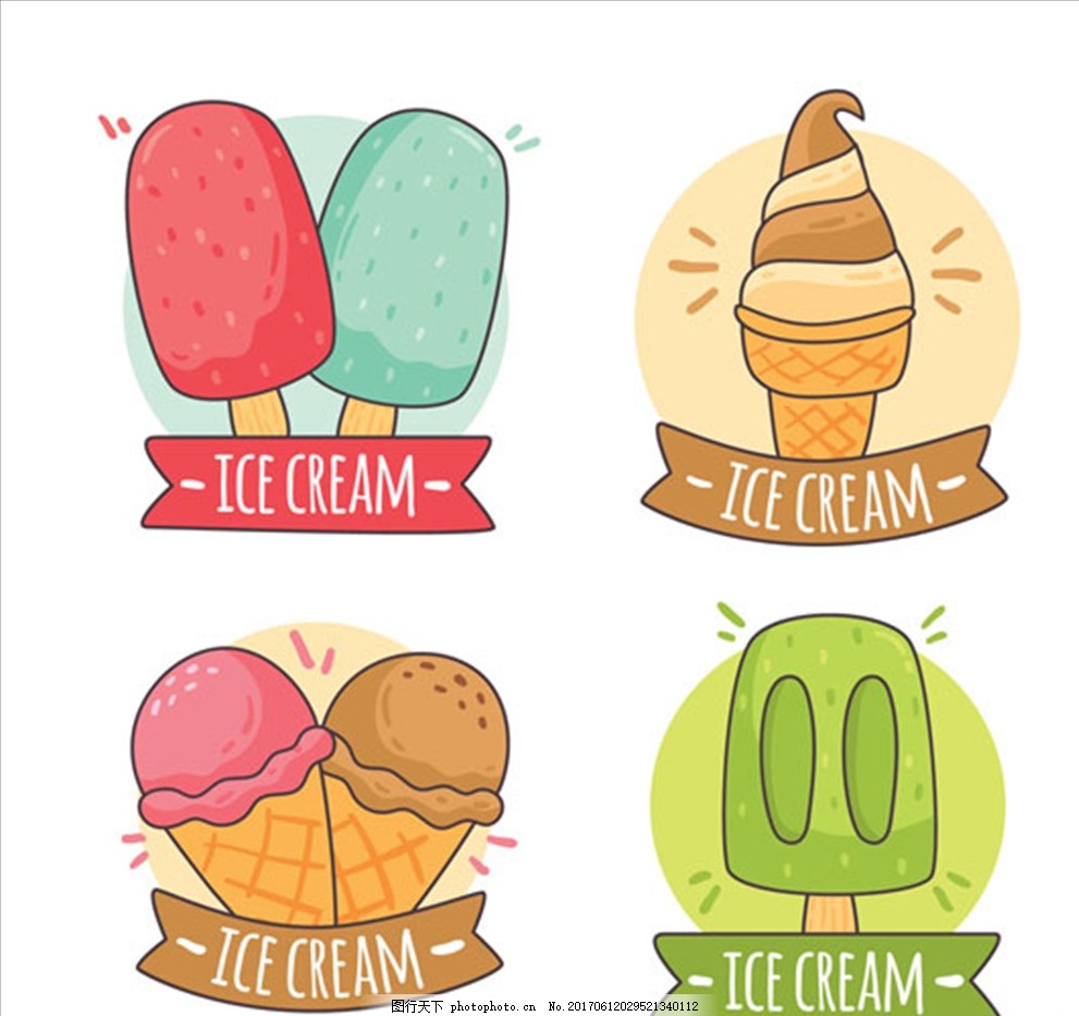手绘多彩冰淇淋贴纸,冰淇淋海报 冰淇淋展架 冰淇淋招贴-图行天下图库
