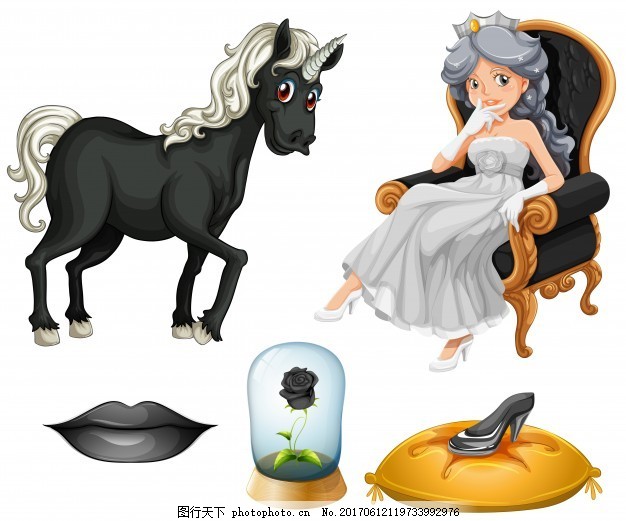 公主与独角兽的黑色童话集,花 画 仙女 故事 美