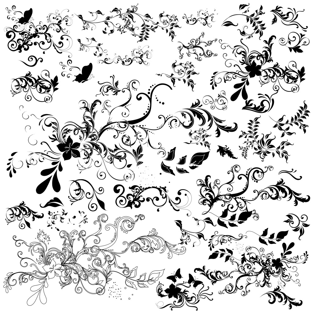 花边 黑白 花纹 边框 树枝 花朵 矢量 设计 素材 欧式 枝条