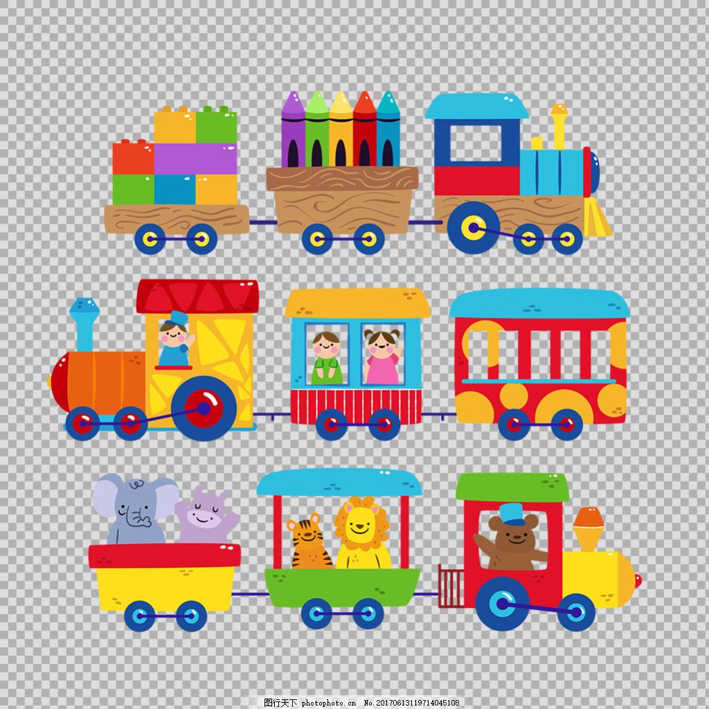 手绘彩色玩具火车插图免抠png透明素材,卡通火车 动车组-图行天下图库