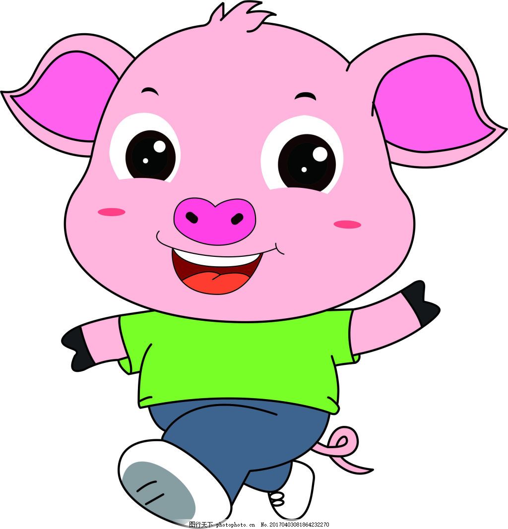 可爱的小猪插画,动物 卡通 表情 家禽-图行天下图库