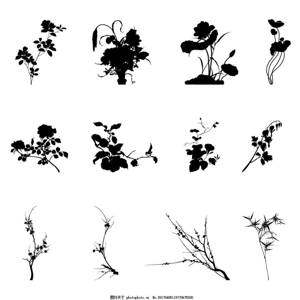 常用植物剪影矢量图形素材图片 装饰图案 设计元素 图行天下素材网