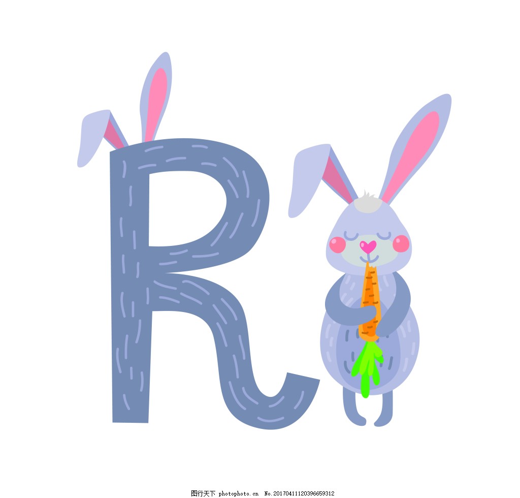 向量可爱的孩子卡通字母。字母R与兔子孤立在白色背景上。平的风格。矢量图设计元素图片_ID:349284403-Veer图库