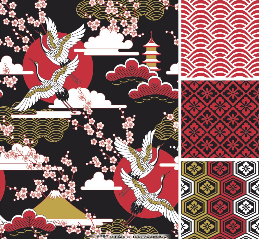 日本和风仙鹤图图片 卡通动物 动漫卡通 图行天下素材网