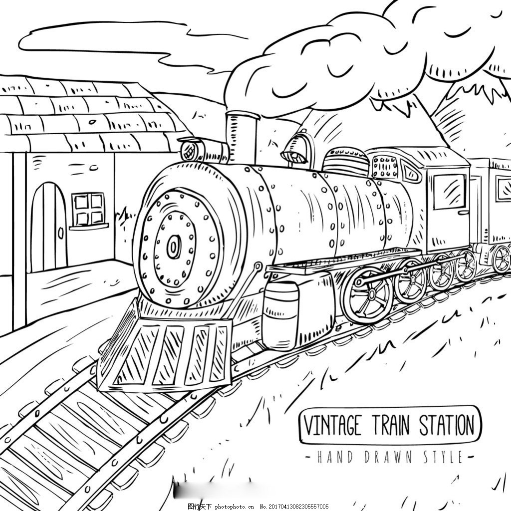火车卡通蒸汽火车老式火车彩绘图片素材-编号33374901-图行天下