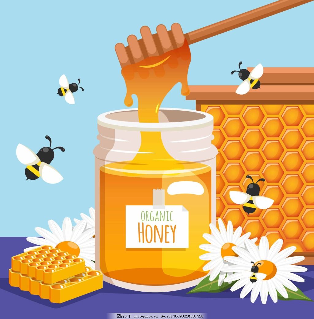 一只勤劳的小蜜蜂拎着一罐蜂蜜卡通PNG素材