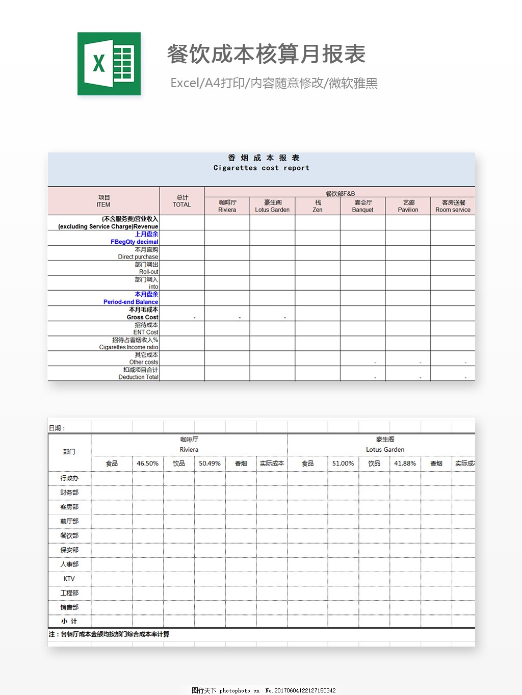 餐饮成本核算月报表Excel模板2