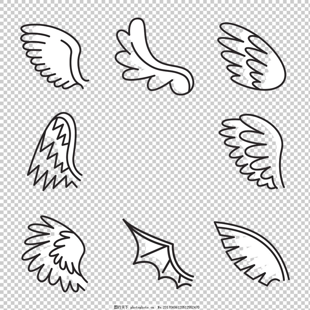 铅笔手绘素描天使羽毛翅膀PS笔刷图片素材-编号27698399-图行天下