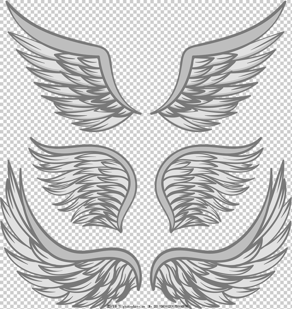 手绘素描风格翅膀双翼矢量素材图片-图行天下素材网