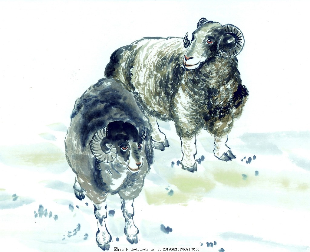 水墨画羊图片_其他_生活方式-图行天下素材网