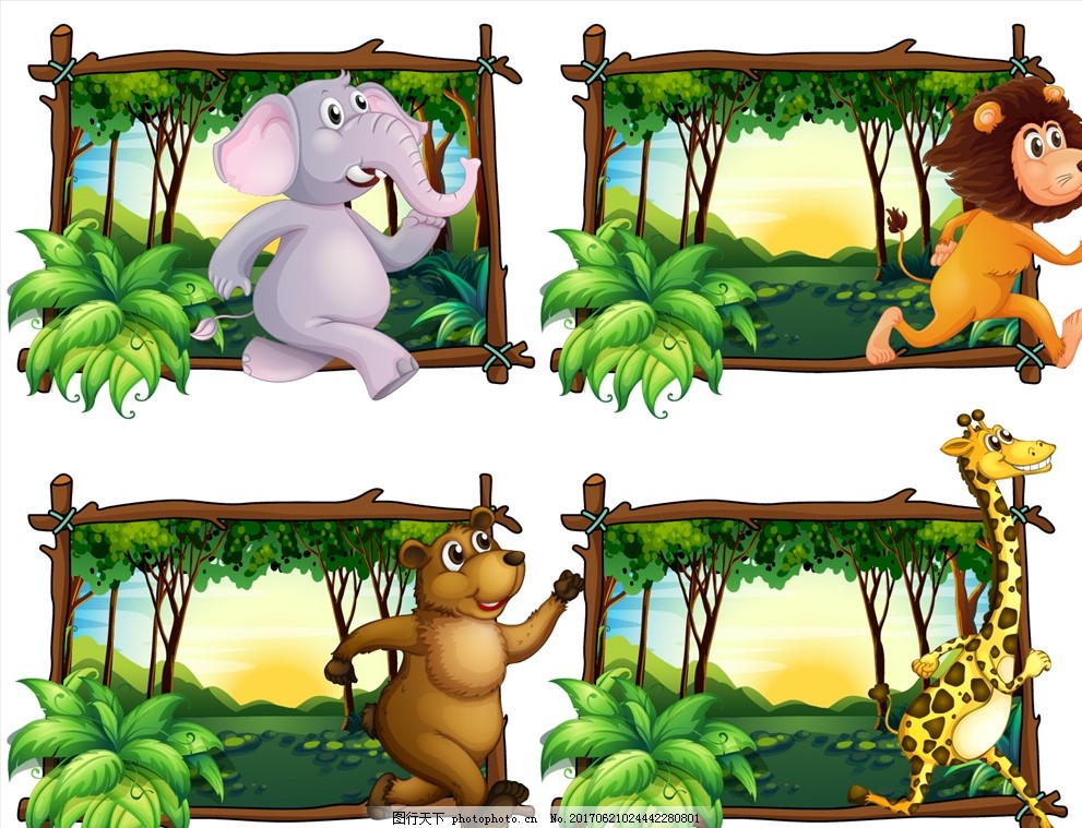 森林卡通动物背景图片 野生动物 生物世界 图行天下素材网